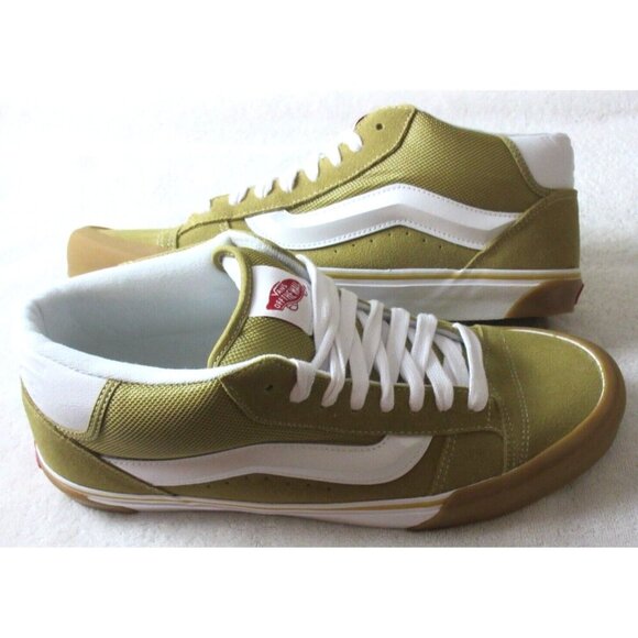 Vans Men's Knu Skool Khaki Gum White Mid Suede Nylon Skate Shoes size 13 NIB - Picture 1 of 5